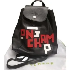 Longchamp | Bags | Longchamp Limited Black Lettering Logo Patch Leather ...